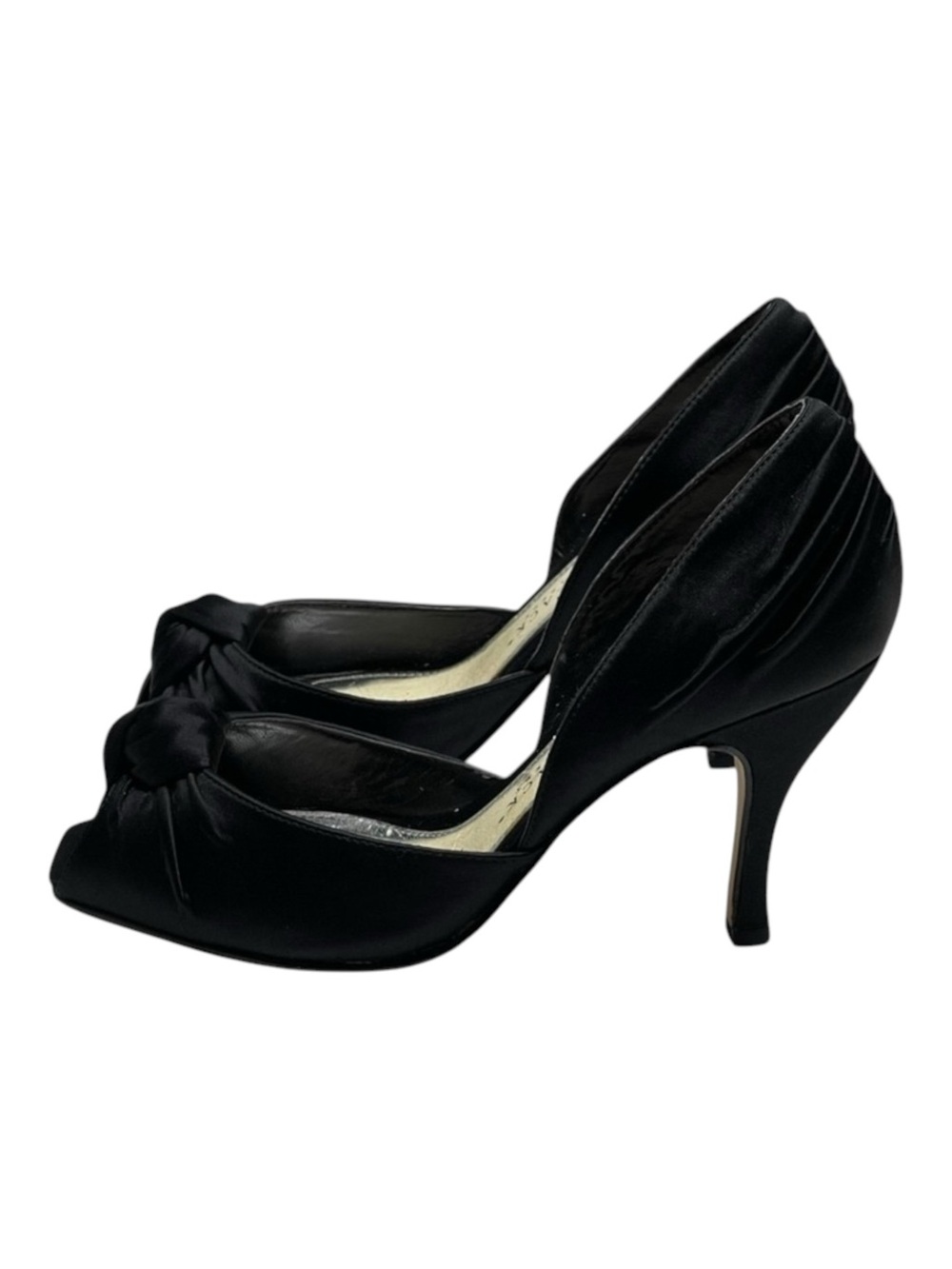 White House Black Market WHBM ❁ Satin Knot Peep Toe D’Orsay Heels ❁ Black 6M ❁ - Picture 7 of 16